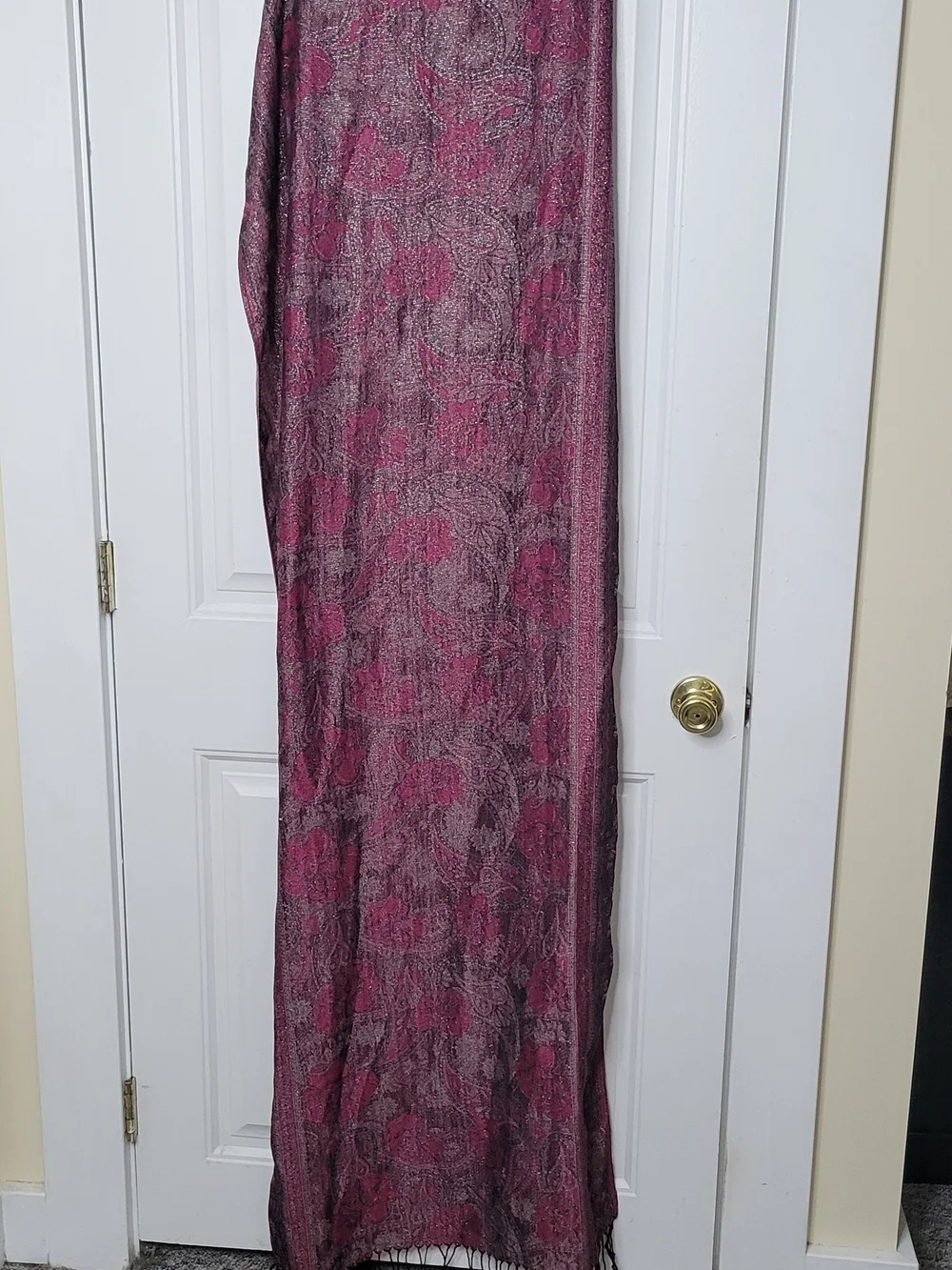 west loop Pink Paisley Fringe Wrap Scarf in Rose & Black Tones